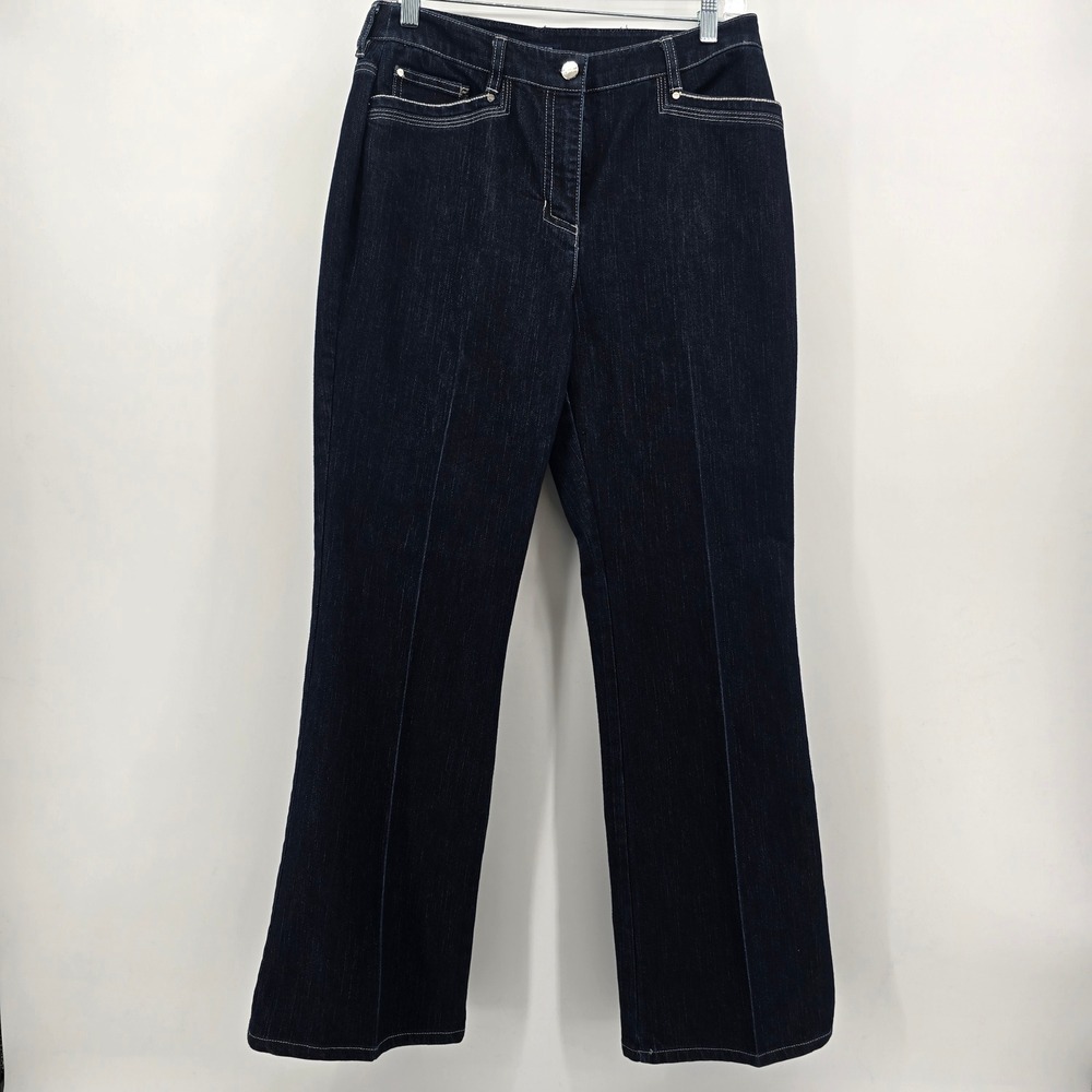 Ashley Mason Womens Flare Jeans Floral Embroidered Raw Hem Dark Wash 13/31